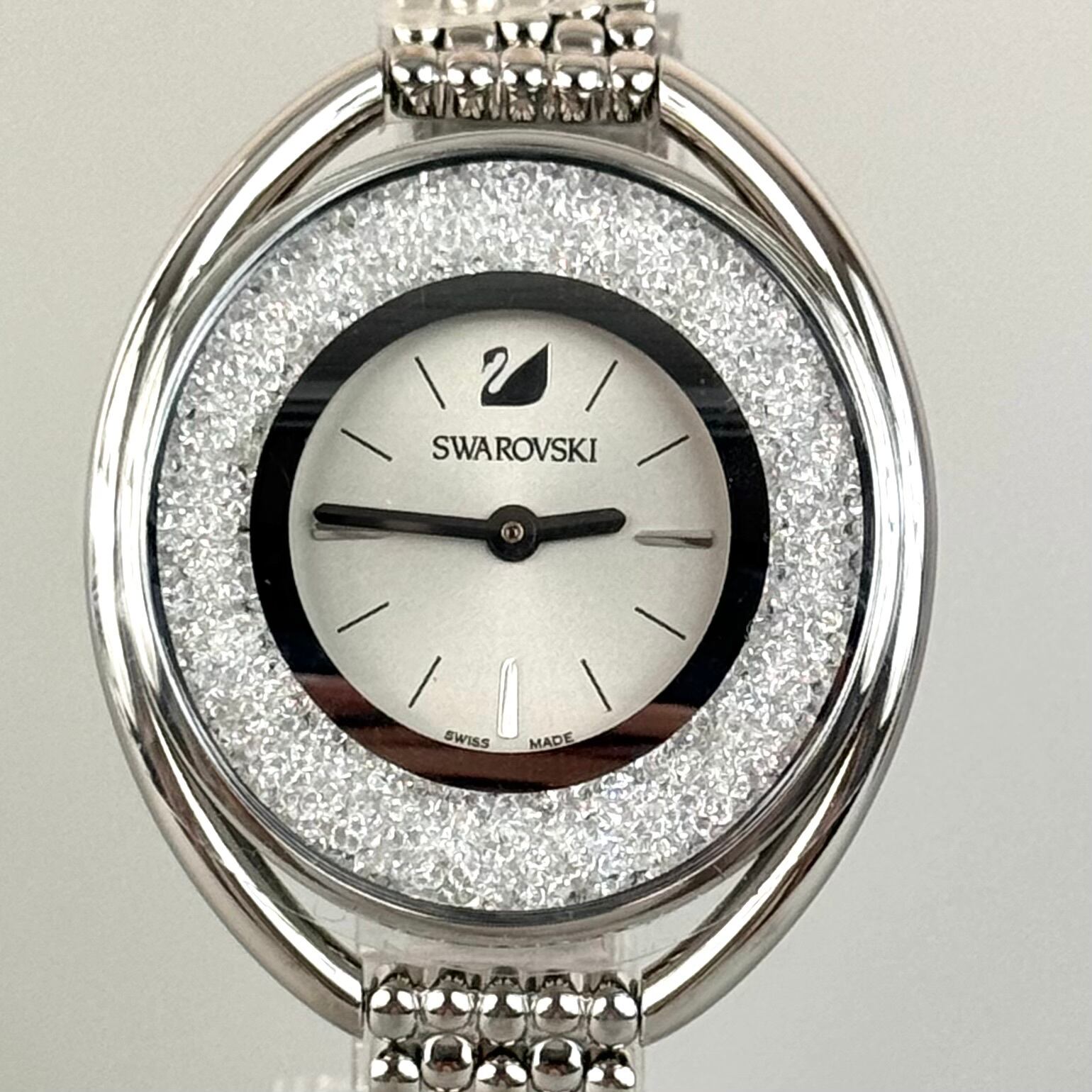 【未使用・電池交換済み】スワロフスキー　SWAROVSKI　Crystalline　クリスタルライン　Oval　オーバル　5181008　クォーツ　2針　シルバー　レディース