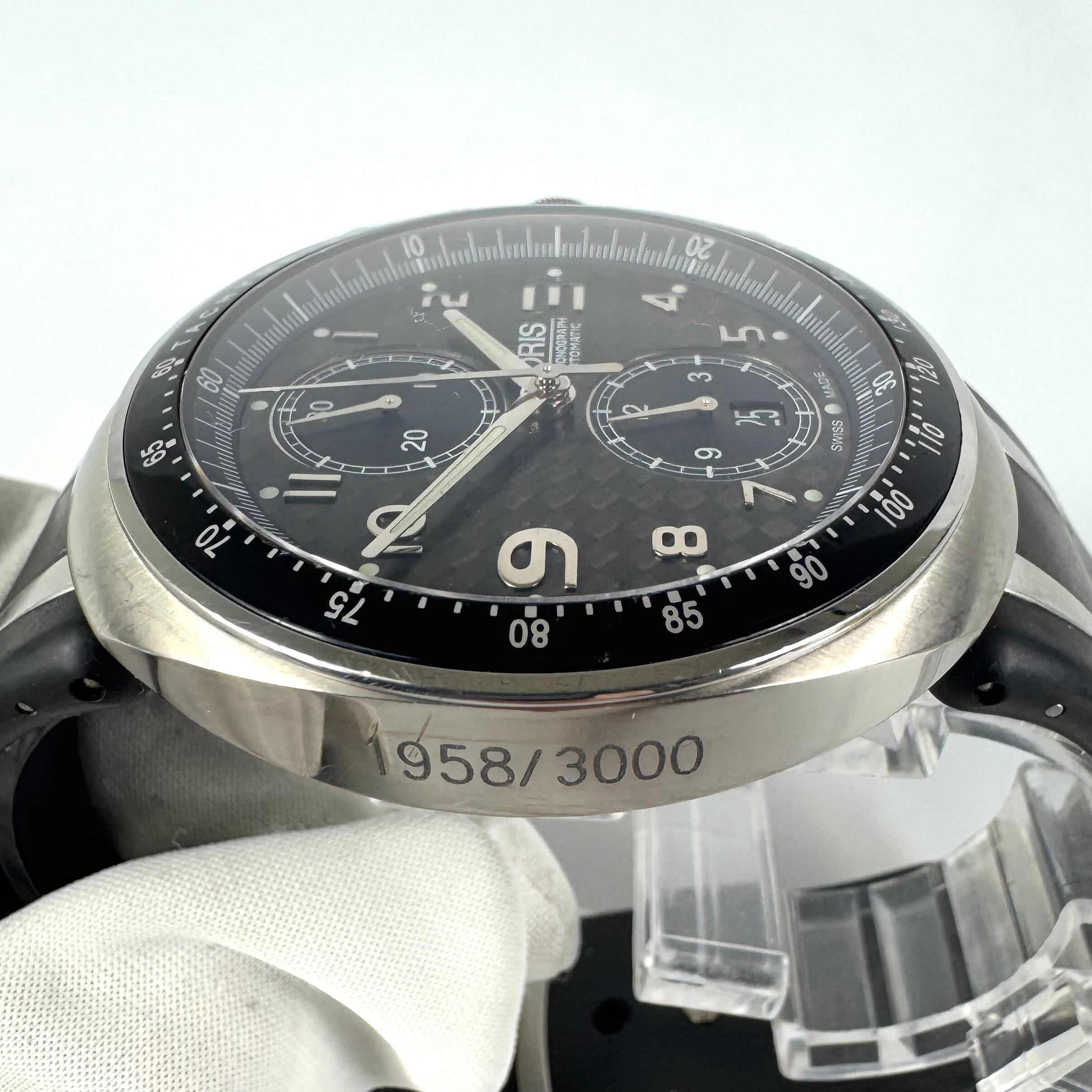 【希少】オリス　ウィリアムス　TT3　リミテッドエディション　7587　自動巻　クロノグラフ　デイト表示　裏スケ　黒　チタニウム　樹脂ベルト　世界限定3000本