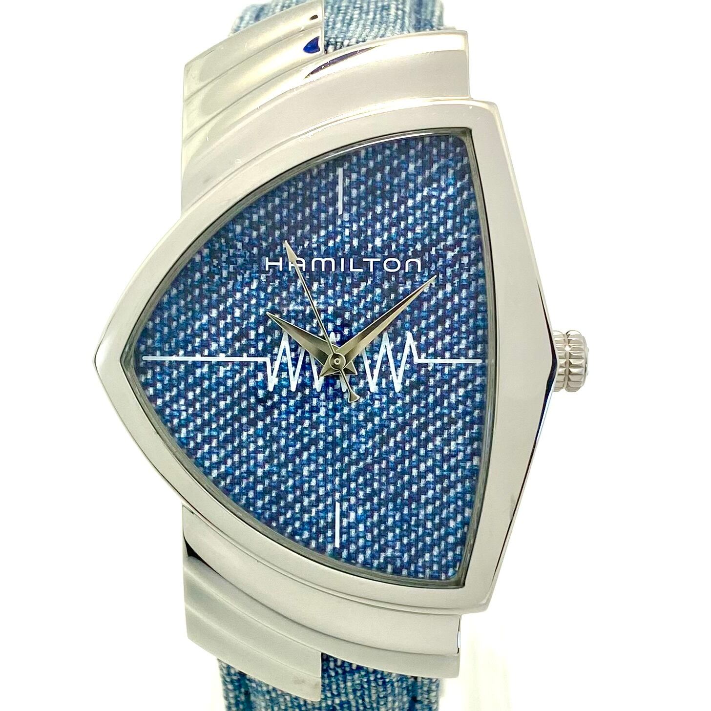 【美品・希少】腕時計 メンズ ハミルトン ベンチュラ H24411941 H244112 クォーツ ジーンズ 青 デニムベルト